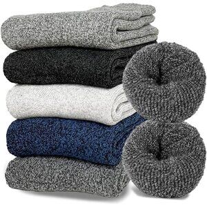 Multicolor Men's Wool Socks  5 Pairs Thick Thermal Knit Winter Hiking Boot Socks